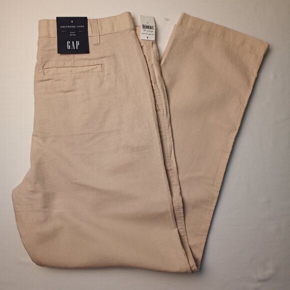 NWT Gap Linen Blend Girlfriend Chino Pants Size 8 High Rise Straight Leg Beige - Picture 1 of 11